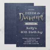 Uitnodiging voor feest met denim en diamant thema (Voorkant / Achterkant)