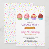 Uitnodiging voor feest met gesprinkelde cupcakes (Voorkant / Achterkant)
