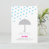 Uitnodiging voor feest met paraplu en harten (Staand voorkant)