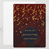 Uitnodiging voor feest met rode en gouden confetti (Voorkant / Achterkant)