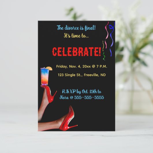 Uitnodiging voor feest met rode hoge hakken om te (Staand voorkant)