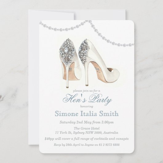 Uitnodiging voor feest van de bruid met hoge hak s (Voorkant)