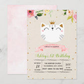 Uitnodiging voor feest van knuffelige prinses kat (Voorkant / Achterkant)