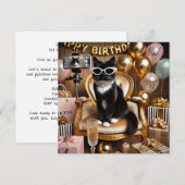 Uitnodiging voor feest van werkende vrouw met kat (Voorkant / Achterkant)