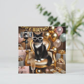 Uitnodiging voor feest van werkende vrouw met kat (Staand voorkant)