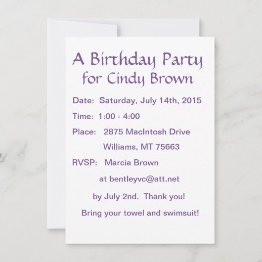 Uitnodiging voor feestdag (Achterkant)