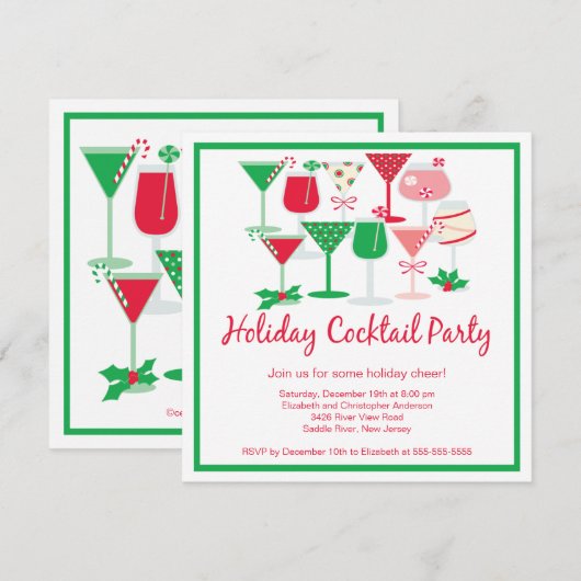 Uitnodiging voor feestdag Cocktail-kerstfeest (Voorkant / Achterkant)