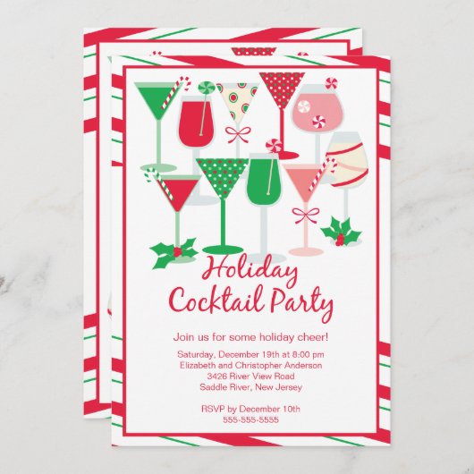 Uitnodiging voor feestdag Cocktail-kerstfeest (Voorkant / Achterkant)