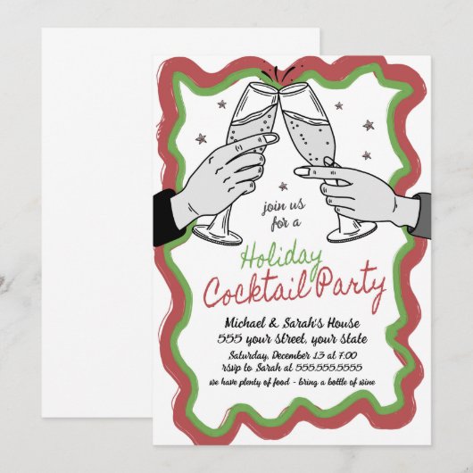 Uitnodiging voor feestdag Cocktail Party (Voorkant / Achterkant)