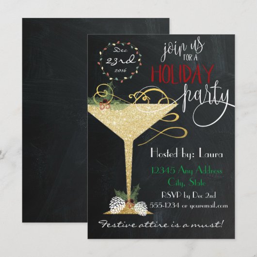 Uitnodiging voor feestdag - Faux Glitter (Voorkant / Achterkant)