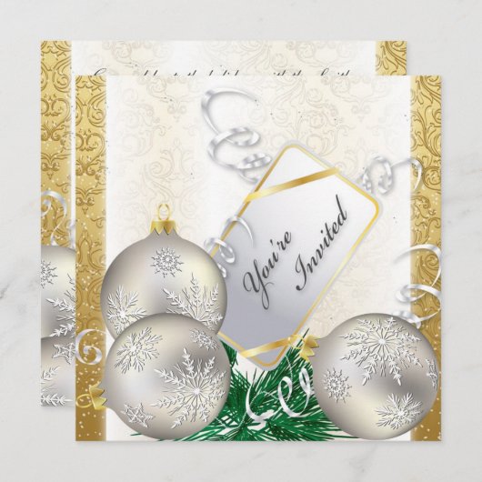 Uitnodiging voor feestdag - Goud en zilverversieri (Voorkant / Achterkant)