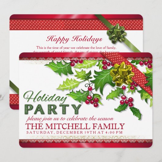 Uitnodiging voor feestdag kerstfeestvieren (Voorkant / Achterkant)