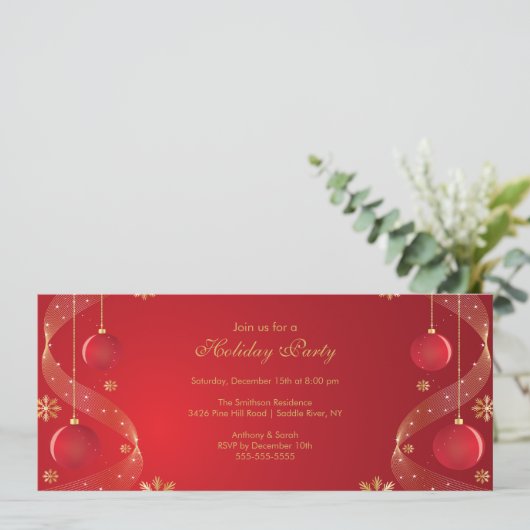 Uitnodiging voor feestdag: legant rood en goud (Staand voorkant)