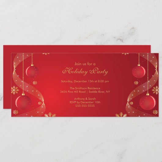 Uitnodiging voor feestdag: legant rood en goud (Voorkant / Achterkant)