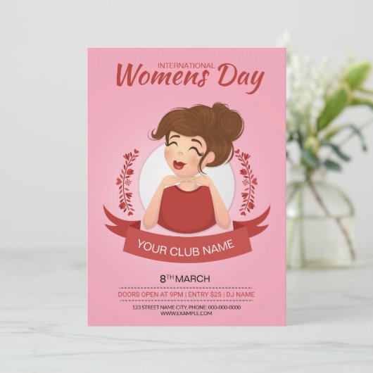 Uitnodiging voor feestdag op de dag van de vrouw (Staand voorkant)