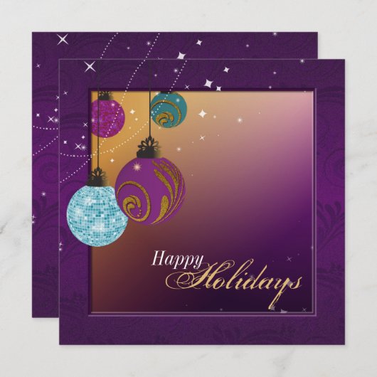 Uitnodiging voor feestdag - Paarse en goudversieri (Voorkant / Achterkant)