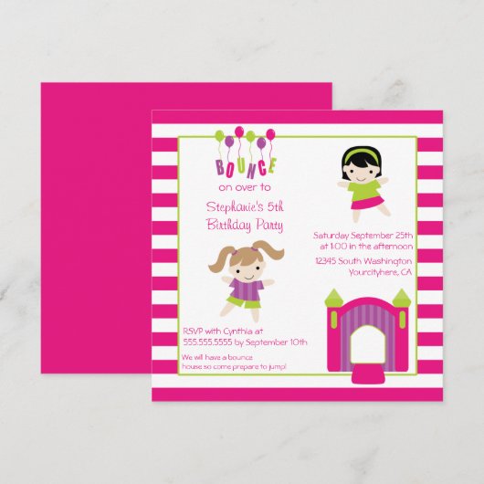 Uitnodiging voor feestdag van het stuitende meisje (Voorkant / Achterkant)