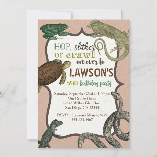 uitnodiging voor feestdag van Reptile Animas (Voorkant)