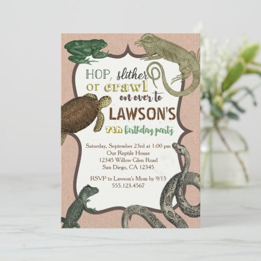 uitnodiging voor feestdag van Reptile Animas (Staand voorkant)
