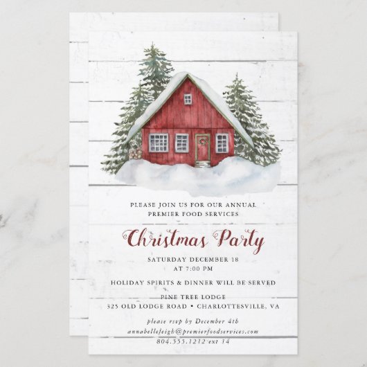 Uitnodiging voor feestdagen met een trouwe Cabin (Voorkant / Achterkant)