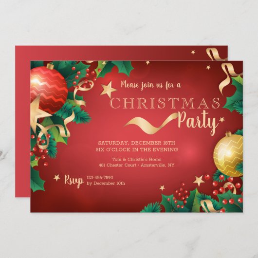 Uitnodiging voor feestdagen met kerstfeestdagen (Voorkant / Achterkant)