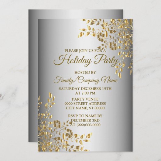 Uitnodiging voor Feestdagen met kerstgouden bloeme (Voorkant / Achterkant)