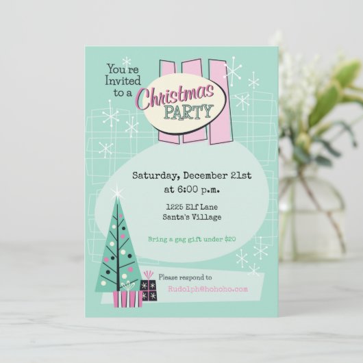 Uitnodiging voor feestdagen met Retro-kerstfeest (Staand voorkant)