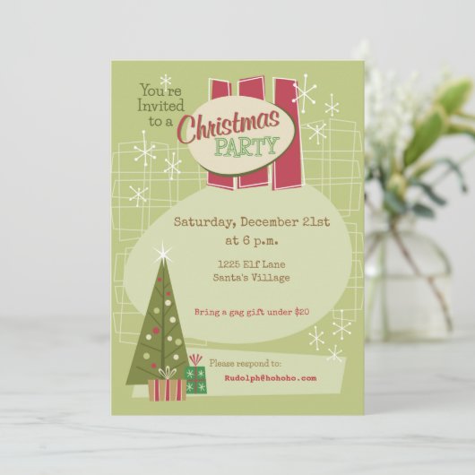 Uitnodiging voor feestdagen met Retro-kerstfeest (Staand voorkant)