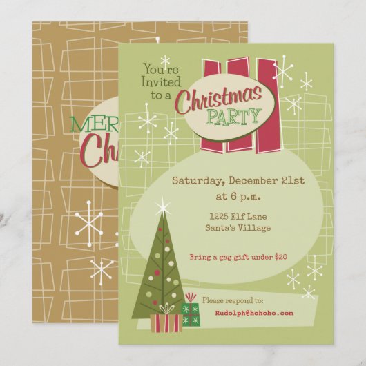 Uitnodiging voor feestdagen met Retro-kerstfeest (Voorkant / Achterkant)