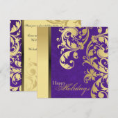 Uitnodiging voor feestdagen - Paarse en goudzonden (Voorkant / Achterkant)