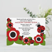 Uitnodiging voor feestdagen voor bloem en ladybugs (Staand voorkant)
