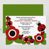 Uitnodiging voor feestdagen voor bloem en ladybugs (Voorkant / Achterkant)