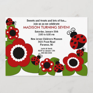 Uitnodiging voor feestdagen voor bloem en ladybugs