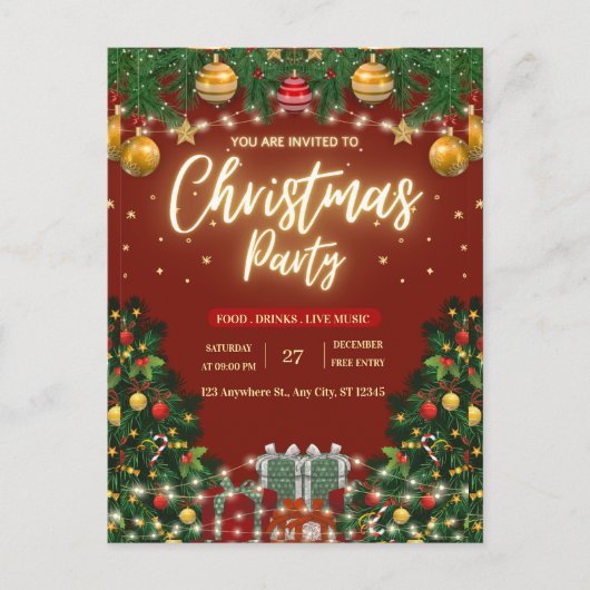 Uitnodiging voor feestelijk kerstfeest (Voorkant)