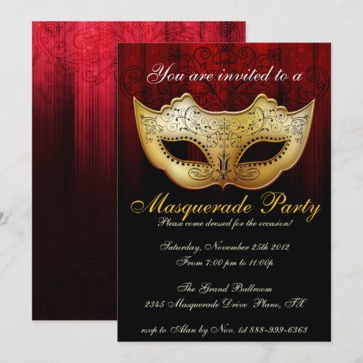 Uitnodiging voor feestelijke gemaskerde fuif (Voorkant / Achterkant)