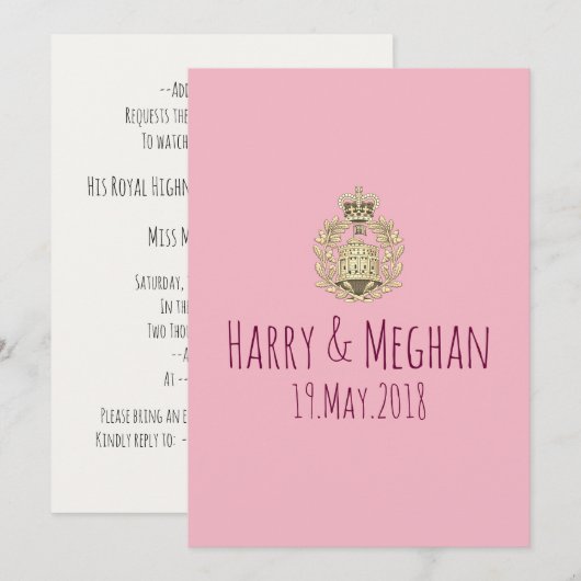 Uitnodiging voor feestelijke Harry en Meghan Royal (Voorkant / Achterkant)