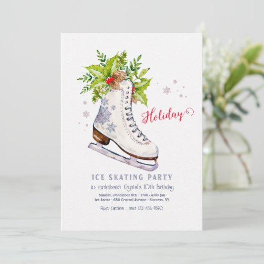 Uitnodiging voor feestelijke ijsschaatsfeestje (Staand voorkant)