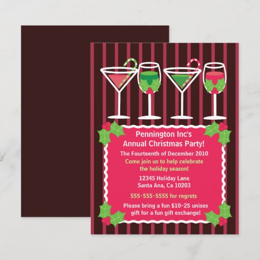 Uitnodiging voor feestelijke Kantoor kerstfeestdag (Voorkant / Achterkant)