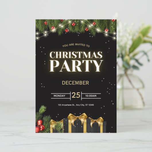 Uitnodiging voor feestelijke kerstfeest (Staand voorkant)