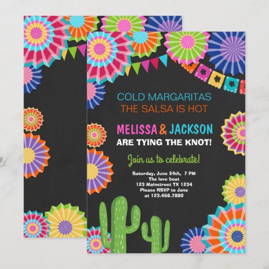 Uitnodiging voor feestelijke verlovingspartij Mexi (Voorkant / Achterkant)