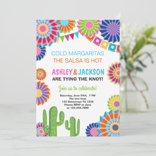 Uitnodiging voor feestelijke verlovingspartij Mexi (Staand voorkant)