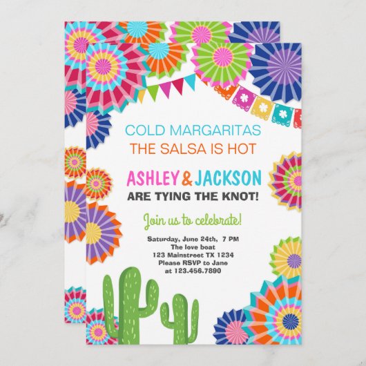 Uitnodiging voor feestelijke verlovingspartij Mexi (Voorkant / Achterkant)