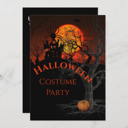 Uitnodiging voor feestelijke Volle Maan Halloween- (Voorkant / Achterkant)