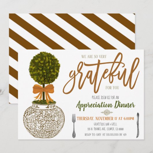 Uitnodiging voor feestelijke waardering, dankbaar  (Voorkant / Achterkant)