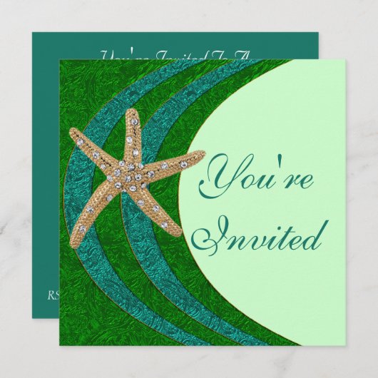 Uitnodiging voor feestje met Jeweled Starfish (Voorkant / Achterkant)