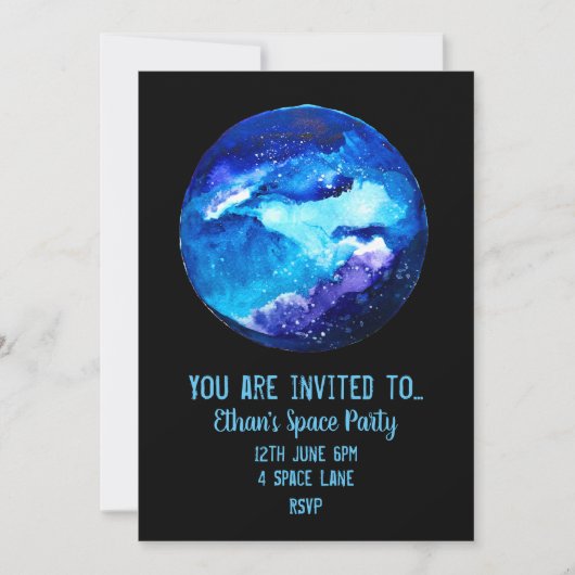 Uitnodiging voor feestje met Kid's Space thema (Voorkant)