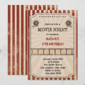 Uitnodiging voor feestje met vintage bioscoopkaart (Voorkant / Achterkant)