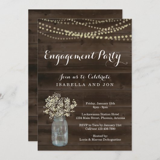 Uitnodiging voor feestje - Rustiek hout (Voorkant / Achterkant)