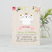 Uitnodiging voor feestje van knappe prinses kat (Staand voorkant)