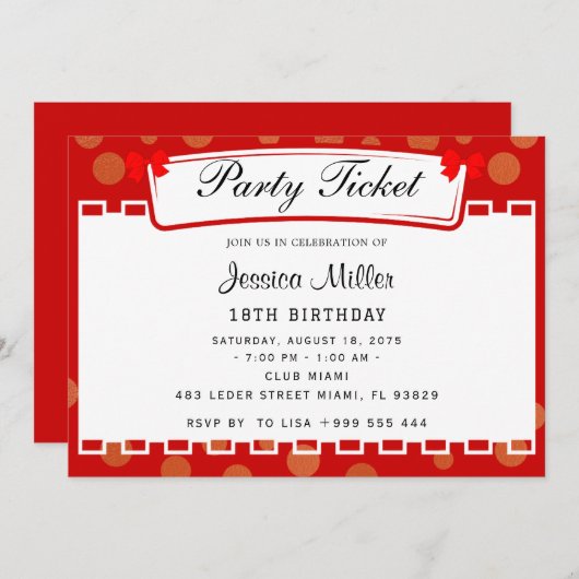 Uitnodiging voor feestticket (Voorkant / Achterkant)